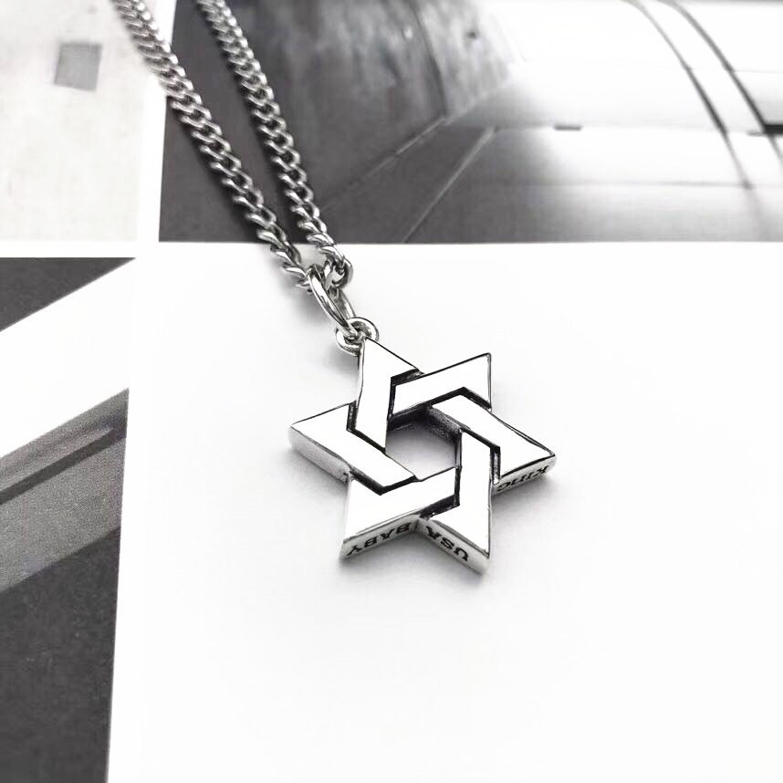 925银kingbaby新款吊坠精工打造六芒星项链时尚简约情侣款编织链