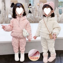 女童冬装套装女宝宝夹棉加厚棉衣小童冬季网红保暖棉服童装两件套