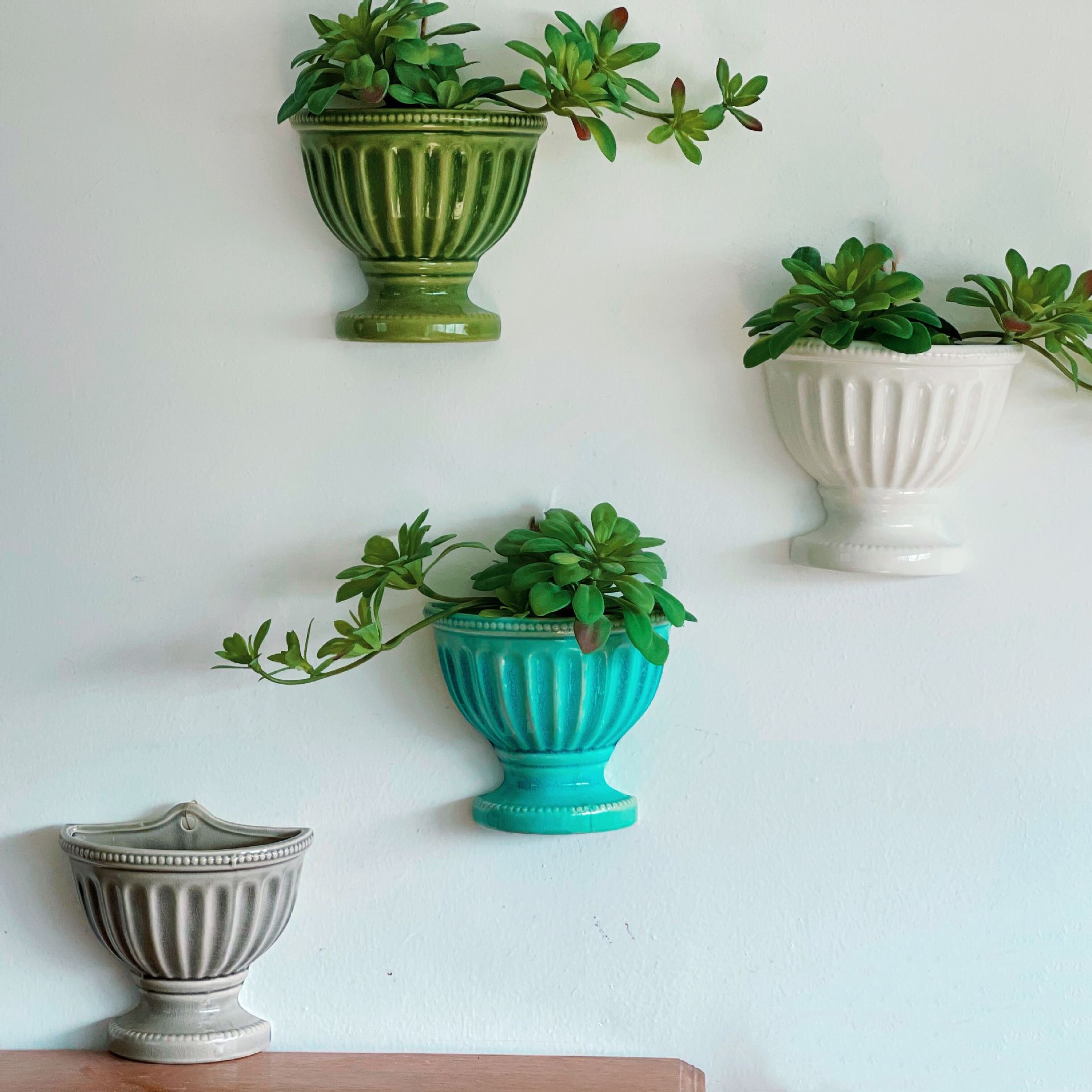 出口英国壁挂复古陶瓷创意阳台垂吊盆多肉绿萝悬挂式墙壁装饰花盆