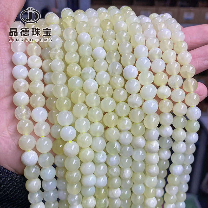 晶德珠宝 8mm青提奶盖玉石散珠3A新山玉岫玉圆珠批发diy饰品配件