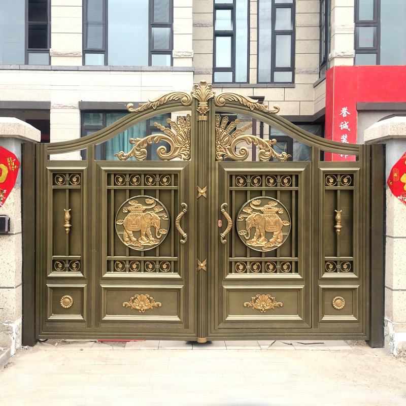 铝艺别墅大门双开门铝合金庭院门乡村家用院子农村电动对开门