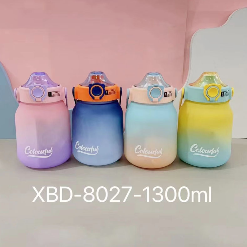 Xinbedi New Big Belly Cup Internet Celebrity 1300ml Foreign Trade Gradient Outdoor Portable Shoulder Strap Kettle Plastic Water Cup