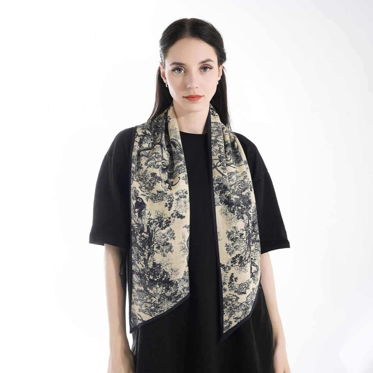 Exclusive for Cross-Border New High-End Silk Wool Double-Sided Printing Women's Neck Warmer Scarf Dual-Use