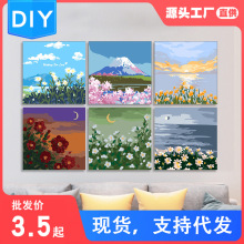 现货数字油画批发diy厂家风景花卉填色画手工画丙烯油画20*20