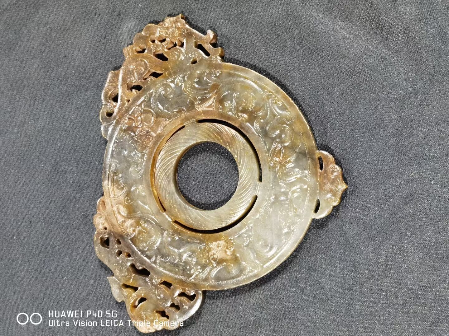 仿古做旧老岫玉战汉镂空玉壁高古玉双面工仿古玉器摆件挂件