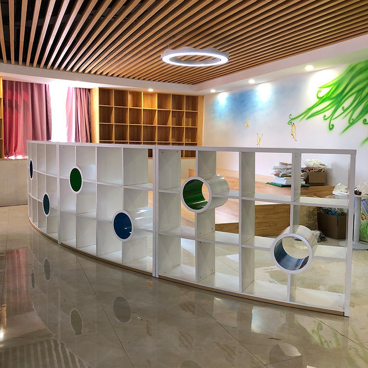 培训中心展厅格子展示柜幼儿园绘本区弧形书柜简约落地置物柜书架