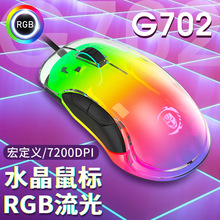 跨境新品G702电竞游戏水晶壳RGB流光炫酷鼠标吃鸡英雄联盟LOL鼠标