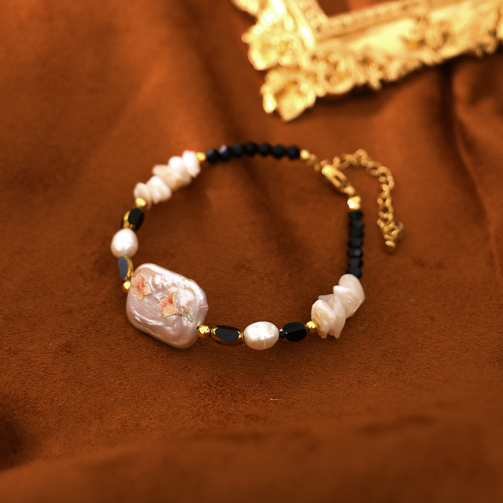 Original Applique Baroque Black Pointed Crystal All-Match Bracelet Niche Design Light Luxury Bracelet Girlfriends Student Jewelry