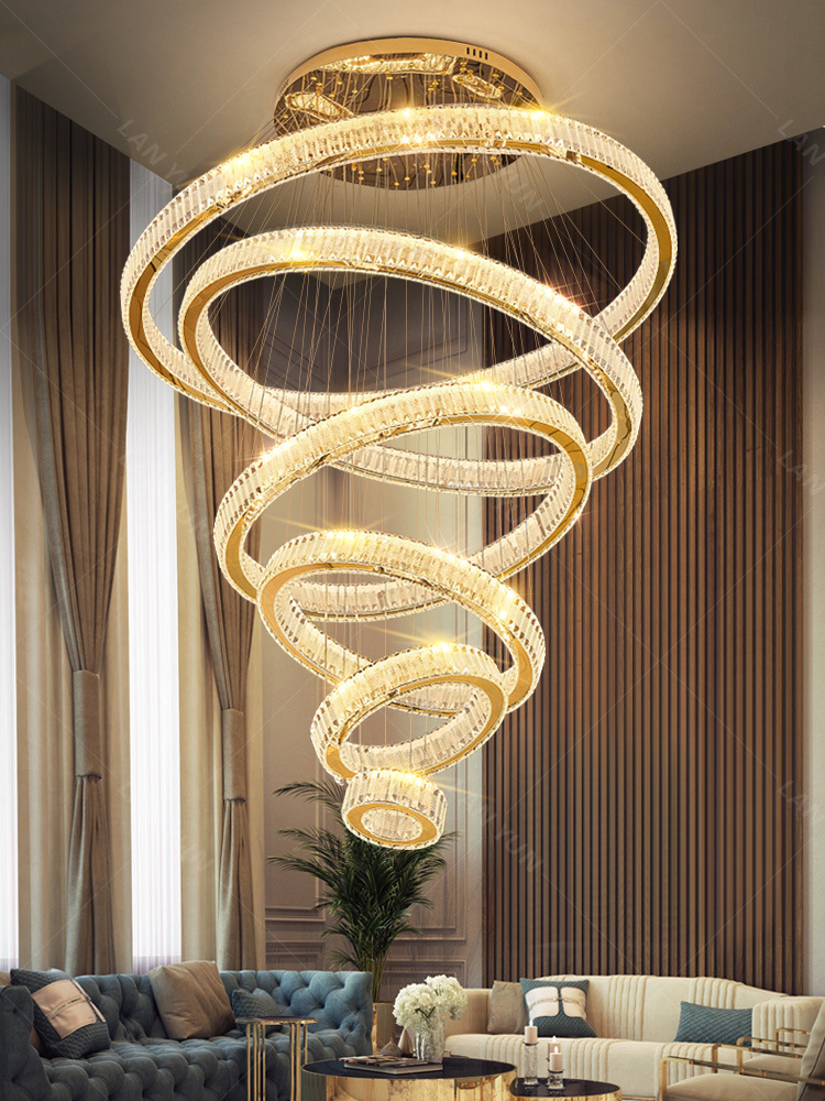 轻奢风水晶客厅吊灯主灯现代简约别墅中空复式楼挑空层楼梯大吊灯