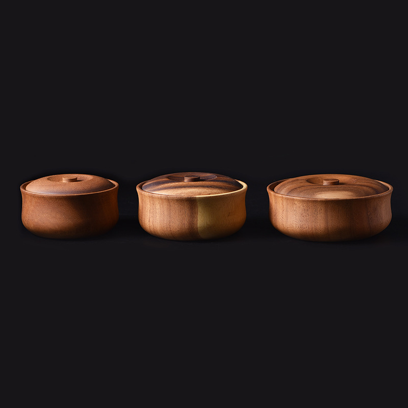 Acacia Mangium Whole Wood Household Rice Bowl with Lid Large Wooden Bowl Jujube Wood Same Tibetan Style Solid Wood Soup Plate
