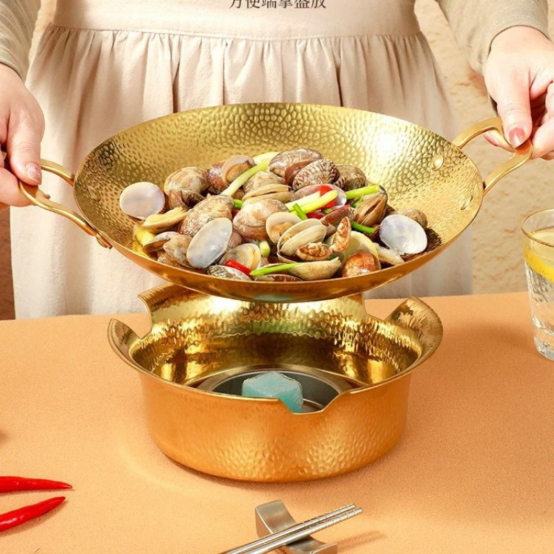 不锈钢干锅锅具酒精炉单人小火锅酒吧鼎一人一锅商用蟹煲盆牛蛙锅