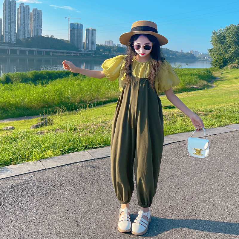 女童背带裤套装夏季2024新款洋气儿童裤子女孩中大童夏装穿搭童装