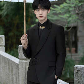 啄木鸟新款中式盘扣西装男套装订婚新郎结婚礼服西服高档唐装中山