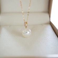 单颗淡水珍珠项链吊坠强光媲美正圆新品节日女友生日礼物18K金白