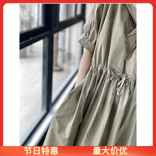 2024夏季韩版休闲裙子宽松收腰抽绳显瘦衬衣裙拼接日系洋气连衣。