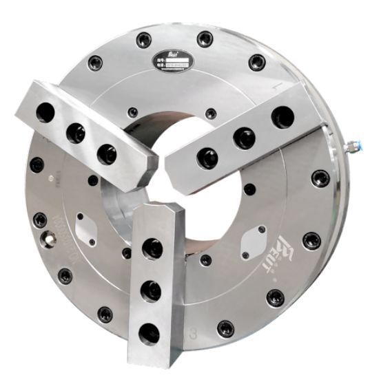 山东厂家加工定制三爪定心气动卡盘 前置式气动卡盘 车床中实卡盘