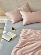 少女心天丝棉灰粉纯色双拼床上四件套1.5m1.8米被套床单裸睡夏天