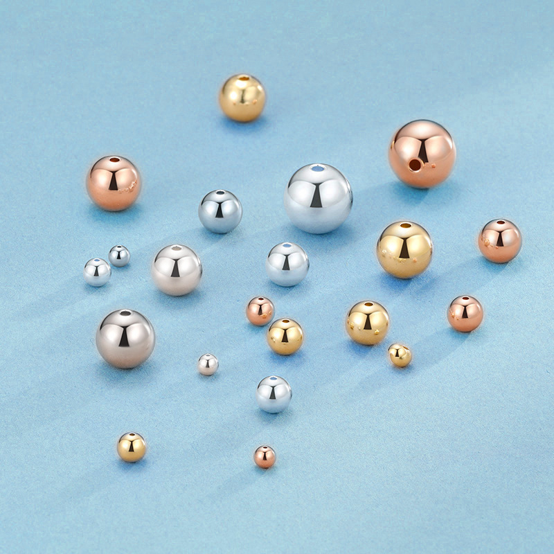 s925 银珠电镀金珠圆珠diy散珠饰品配珠手串项链珠珠银配件批发