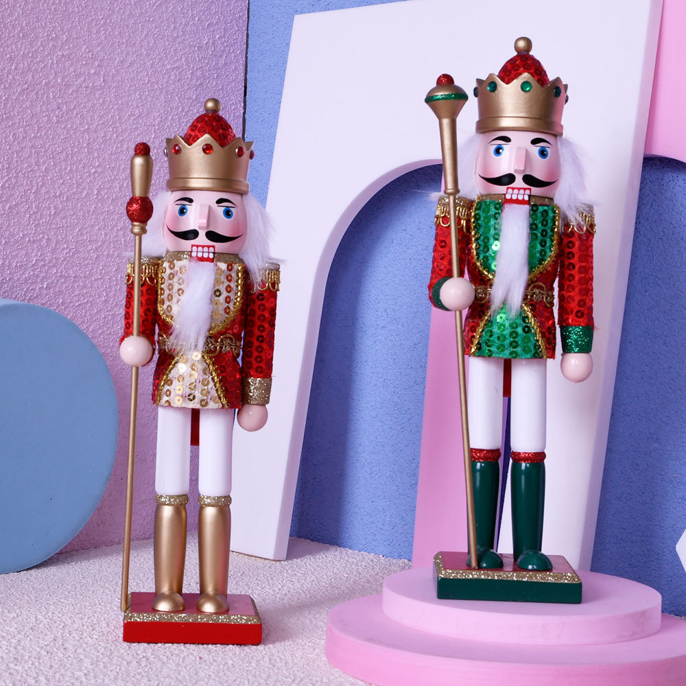 30cm Sequins Cloth Wrapper King Nutcracker Painted Wooden Crafts Small Tin Soldier Doll New Christmas Small Gift