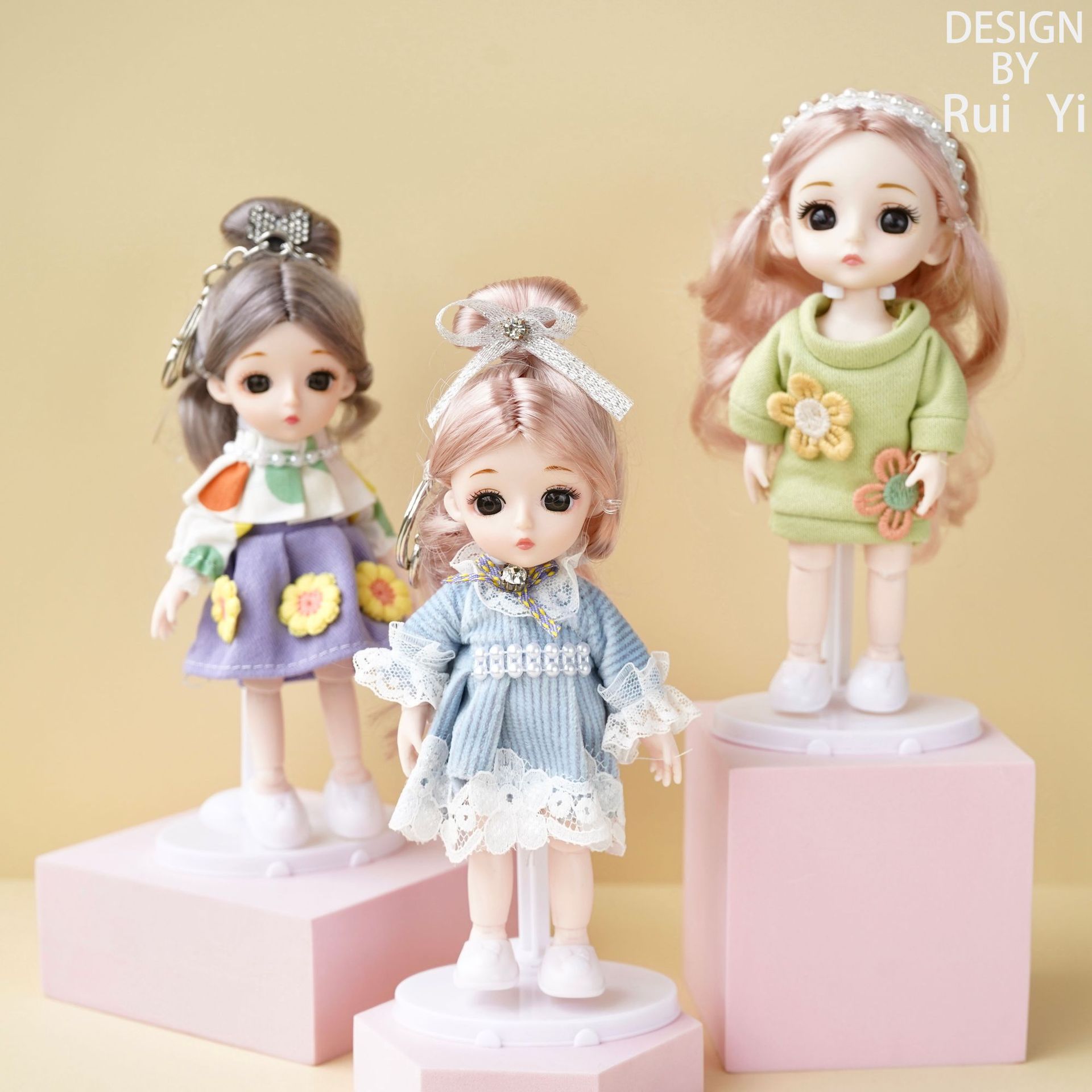 16cm 花花可爱时尚萝莉钥匙扣洋娃娃儿童手办公仔bjd娃娃厂家
