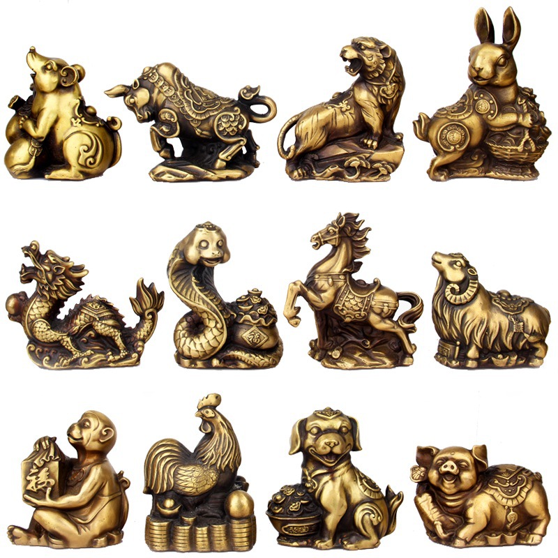 擦黑色铜十二生肖铜鼠牛虎兔龙蛇马羊猴鸡狗猪工艺礼品摆件