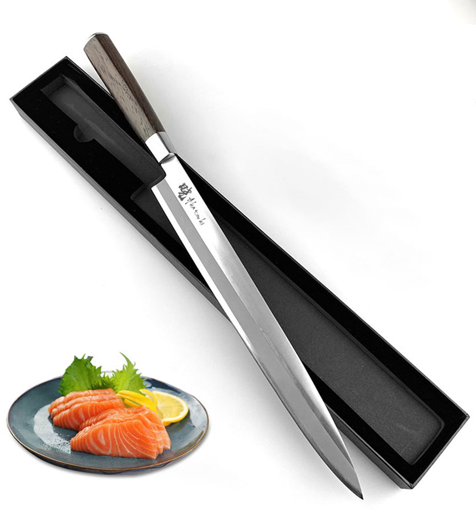 阳江鸡翅木柳刃刺身刀 单边开刃不锈钢厨师刀 鱼生料理刀具礼盒装