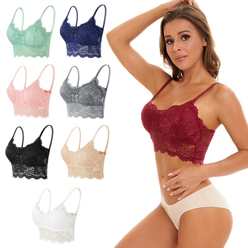 cross-border foreign trade bra top women‘s anti-exposure lace beautiful back spaghetti straps chest wrap underwear women‘s tube top vest thin