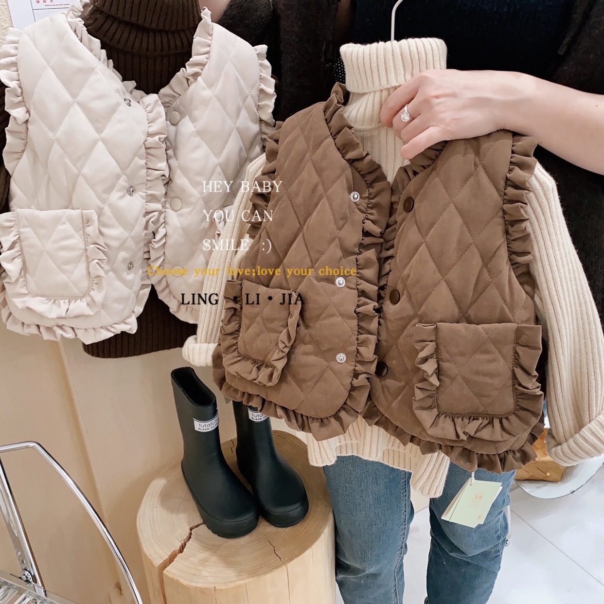 Girls' Autumn and Winter Clothes Baby Vest Outer Wear 2023 New Autumn Children Ruffles Vest Thick Warm Clothes All-Matching