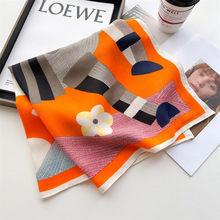 新款橘色小马印花领巾脖巾65×65cm薄款小清新棉麻手感天鹅绒围巾