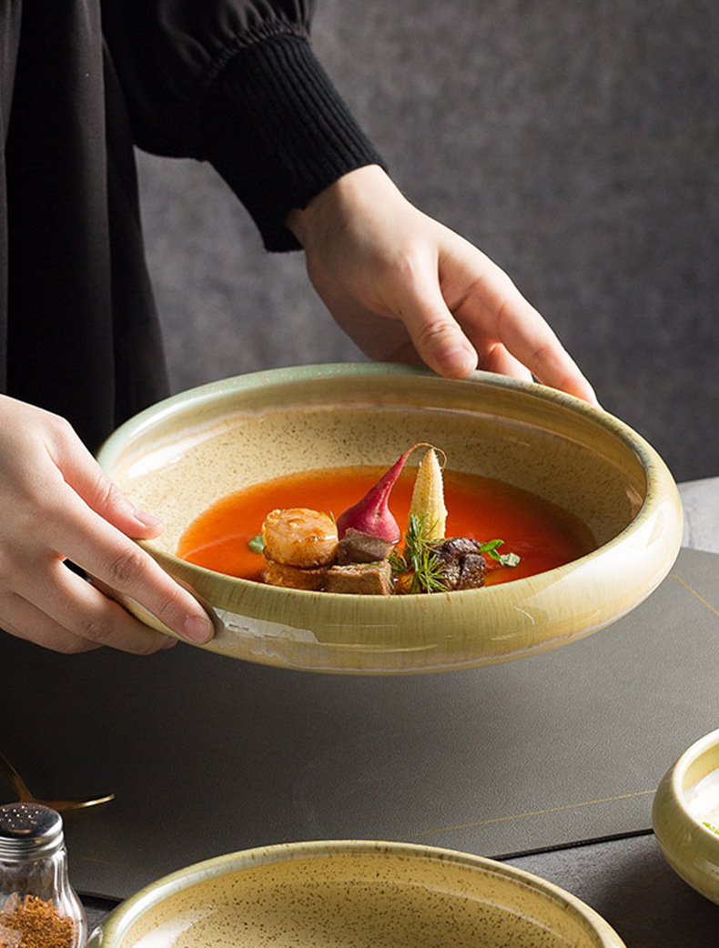 陶瓷窝盘深口盘子家用菜盘汤盘鸡蛋羹饭店酸菜鱼盘水煮 餐具批发