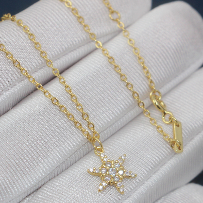 bx何方珠宝日韩s925纯银项链女镶钻晓雪雪花锁骨链简约个性首饰品