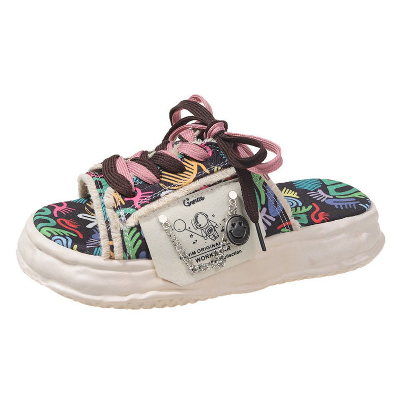 2023 Personalized Graffiti Dissolved Platform Slippers Women's Summer Wear New Canvas Sandals Internet Hot Milk Huhoo Shoes