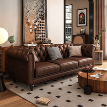 美式真皮沙发意式客厅轻奢钢琴豪华小户型沙发头层牛皮北欧家具
