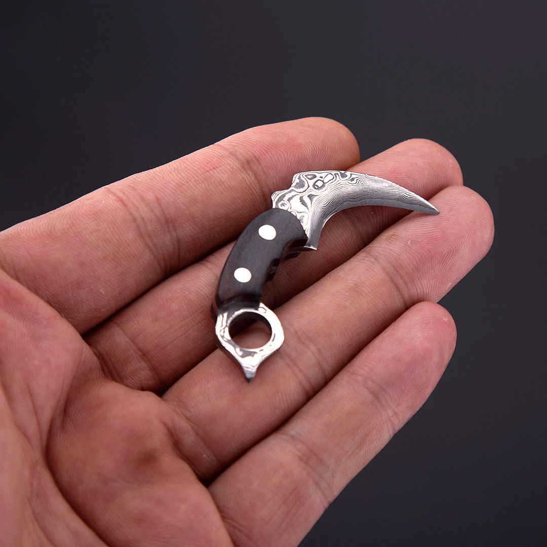 迷你礼物大马士革钢花纹钢小爪刀工艺小刀礼物刀拆快递刀防身刀