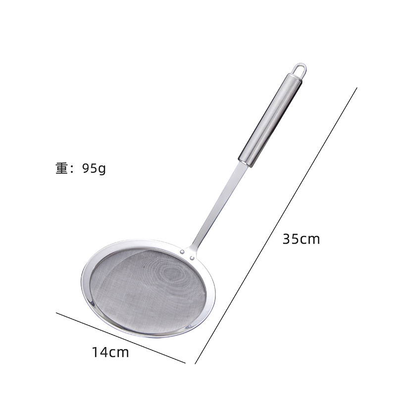 Stainless Steel 304 Long Handle Fruit Milk Dreg Screening Spoon Oil Strainer Dense Mesh Filter Colander Strainer Oil Grid Printed Logo