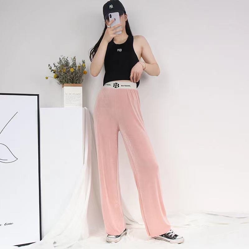 抖抖裤字母裤女高腰垂感宽松阔腿韩版显瘦休闲户外拖地裤厂家2021