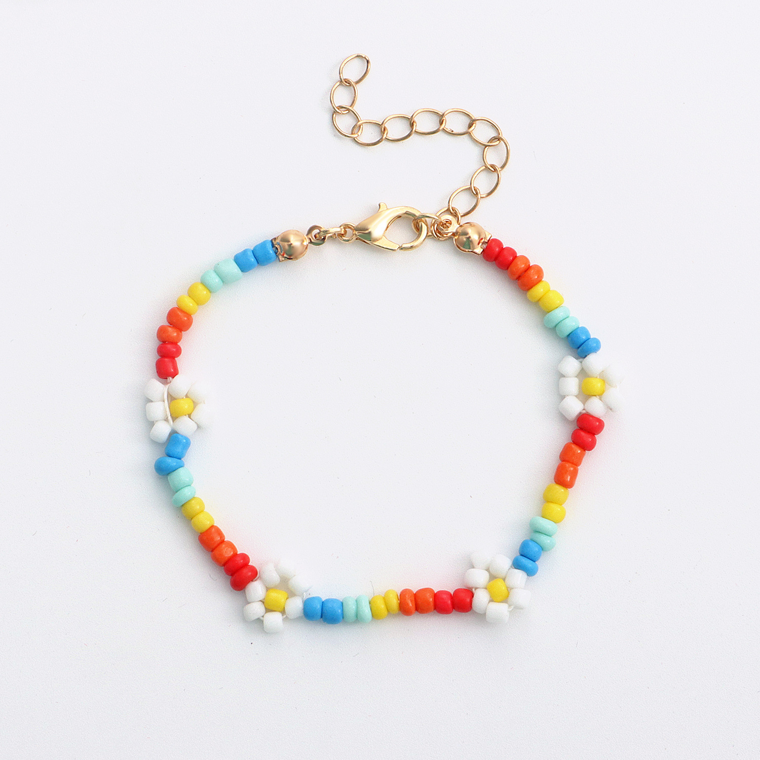 欧美跨境饰品 新品彩色米珠花朵手链女 时尚手工串珠流行沙滩手饰