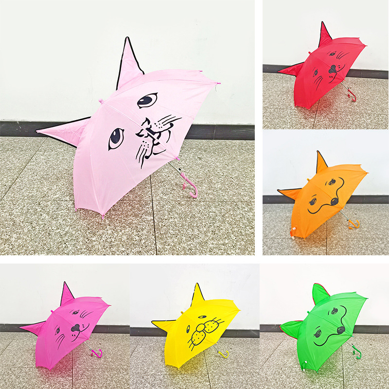 Cartoon Cat Ears Children‘s Umbrella Boys Girls Primary School Kindergarten Baby Manual Outdoor Umbrella Gift Umbrella