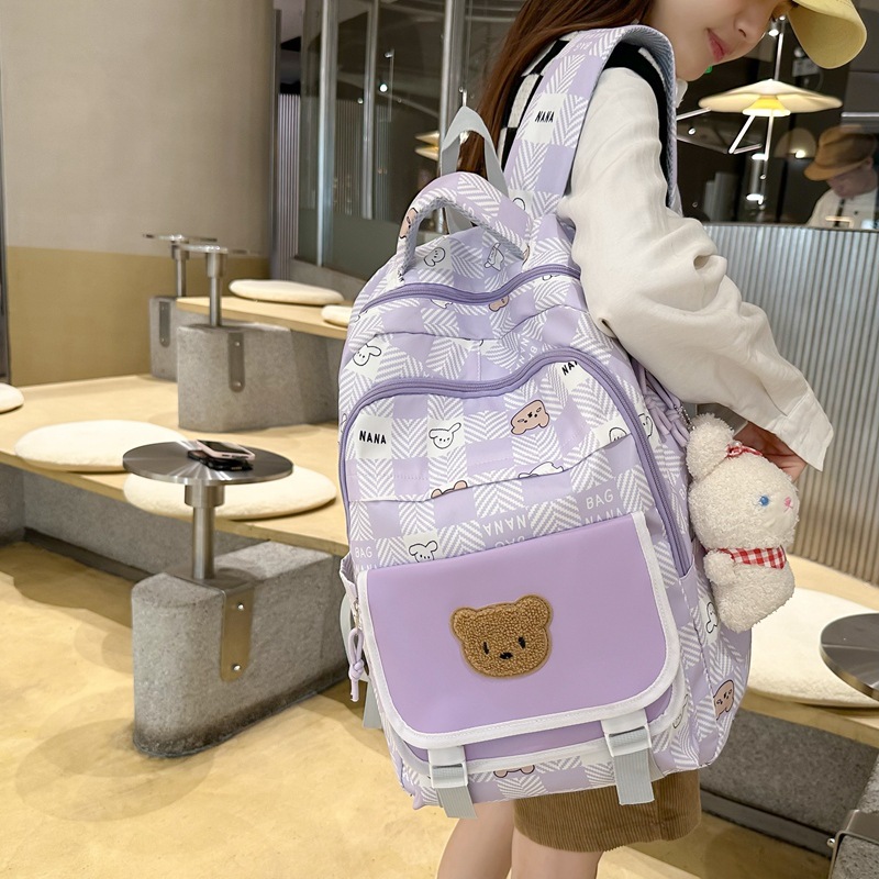2023 New Schoolbag Female Junior High School Multi-Layer Backpack Fashion Plaid Good-looking Backpack Wholesale