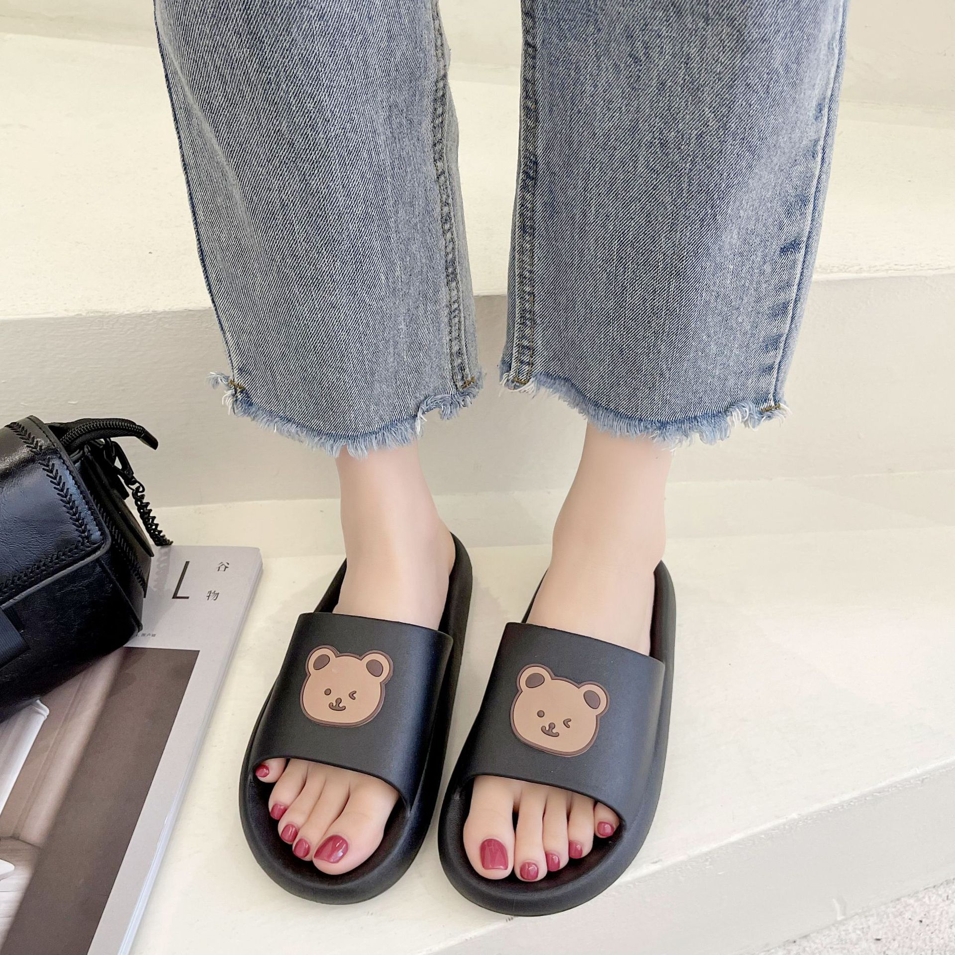 踩屎感小熊厚底拖鞋女夏外穿韩版可爱ins沙滩防滑居家情侣凉拖鞋