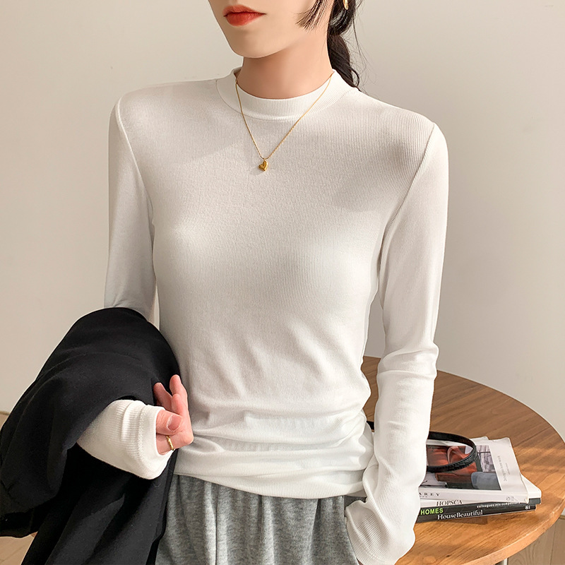 Black Long-Sleeved Bottoming Shirt for Women Autumn and Winter New Suit Inner Wear Blouse Design Sense Western Style Slim Fit T-shirt Outer Wear