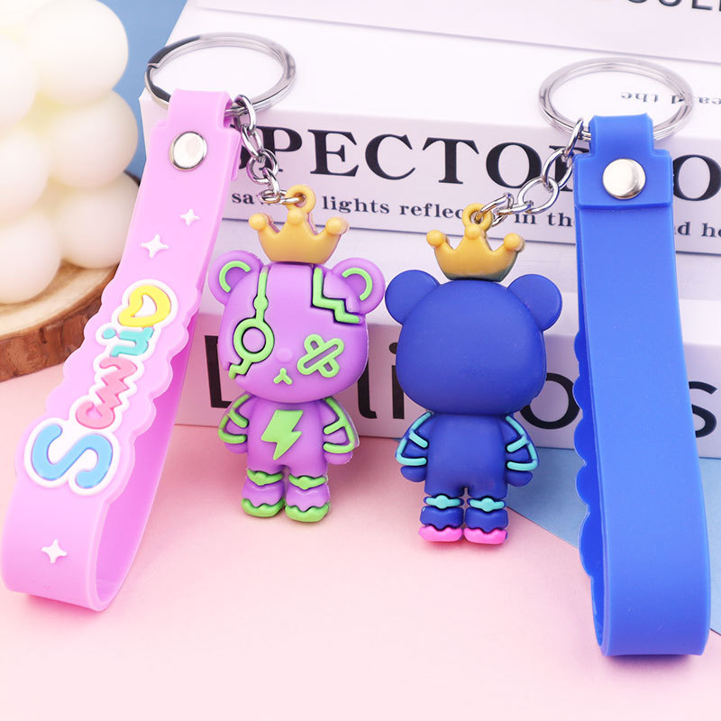 Crown Violent Bear Keychain Silicone Key Chain Couple Schoolbag Automobile Hanging Ornament Creative Cartoon Little Doll Gift