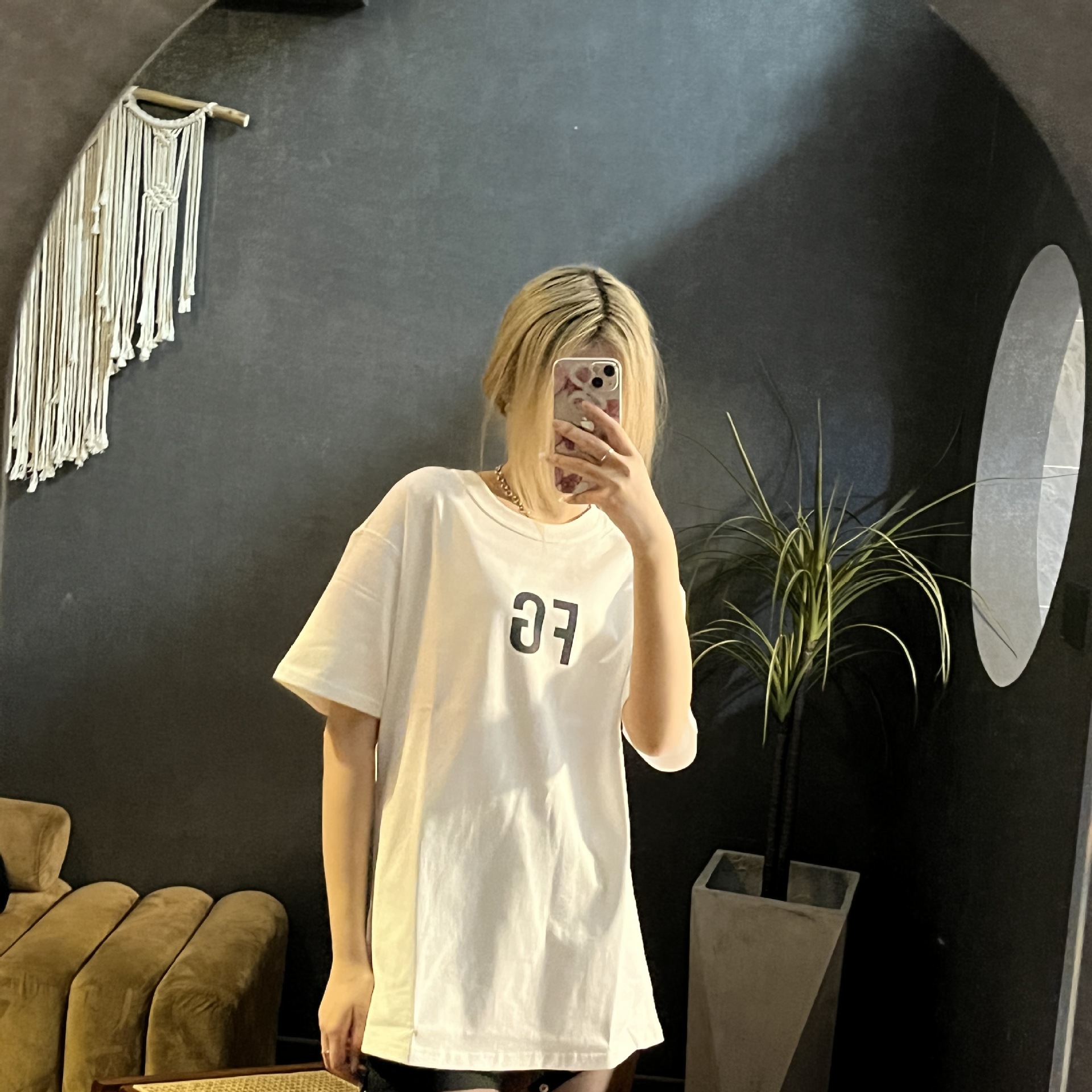 fog短袖九方联名胸前gf反光条简约短袖夏季男女情侣款潮流宽松t恤