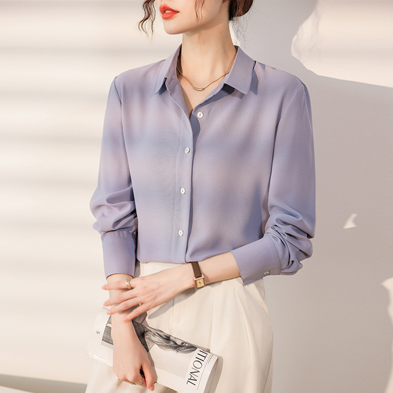 蓝色职业衬衫女年春秋新款内搭打底通勤职场女士衬衣高级穿搭上衣