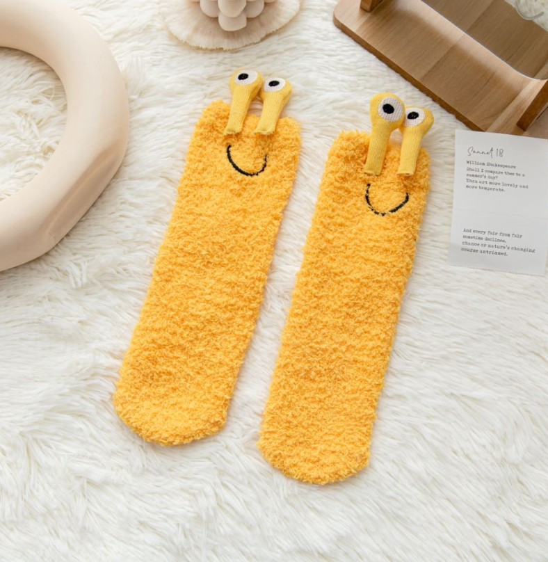 Cartoon Big Eyes Coral Fleece Socks Korean Style Cute Thickening Warm Parent-Child Sleeping Socks Non-Slip Silicone Room Socks