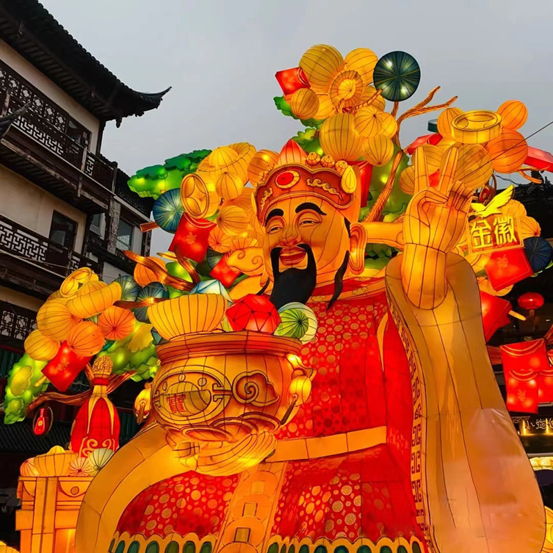 龙年花灯户外大型财神造型彩灯春节元宵庙会国潮自贡装饰摆件花灯