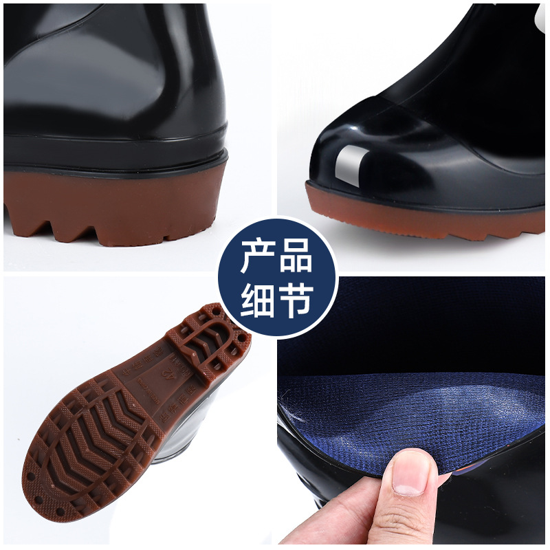 New PVC Winter Fleece-Lined Warm Work High-Top Mid-Calf Rain Boots Soft Labor Protection Driving Sea Car Wash Rain Boots Men