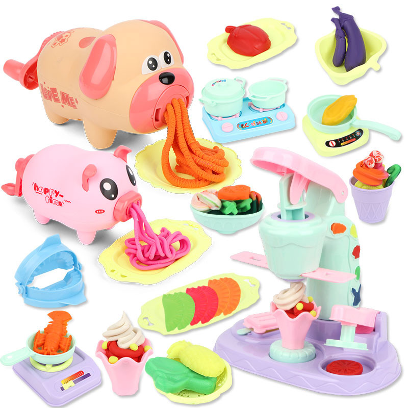 Children's Colored Clay Pig Noodle Maker DIY Handmade Plasticene Mold Tool Set Ice Cream Machine Toy