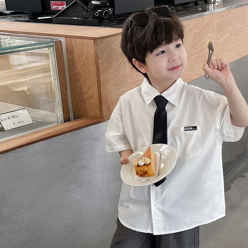 男童夏季套装儿童夏装白衬衫2024新款小童帅气男宝宝短袖男孩夏款