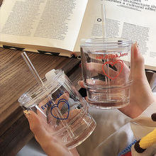 玻璃奶茶杯风咖啡杯透明吸管杯竹节带盖喝水随行网红杯子女